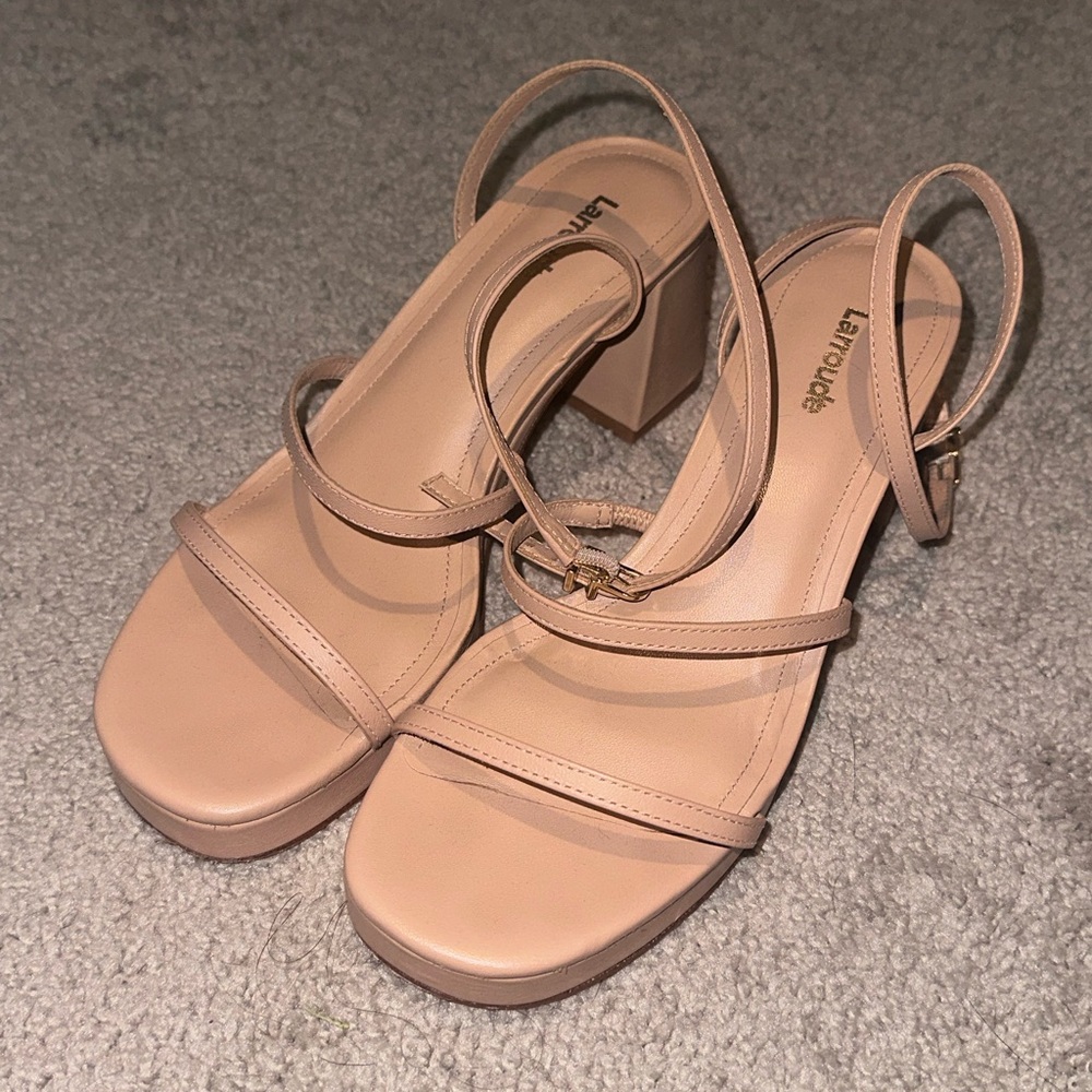 Larroude Tan Heels Minimalist Design